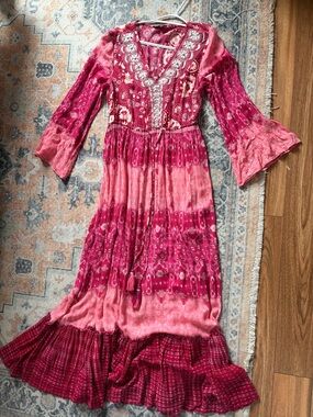 Splash Fuchsia & Rose Embroidered Maxi Dress